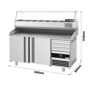 Chladící stůl na pizzu 1600x800mm - se 2 dvířky a 3 zásuvkami - včetně chladící vitríny - 6x GN 1/3