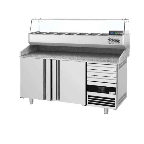 Chladící stůl na pizzu PREMIUM - 1600x800mm - se 2 dvířky a 3 zásuvkami - včetně chladící vitríny - 6x GN 1/3 - Image 6