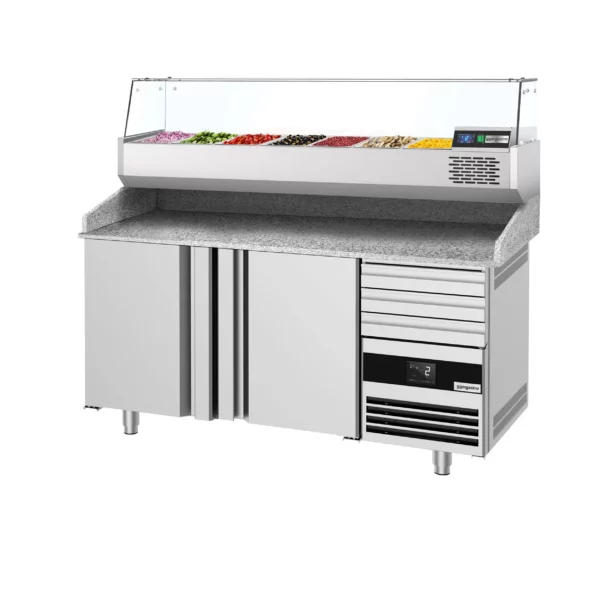 Chladící stůl na pizzu PREMIUM - 1600x800mm - se 2 dvířky a 3 zásuvkami - včetně chladící vitríny - 6x GN 1/3 - Image 7