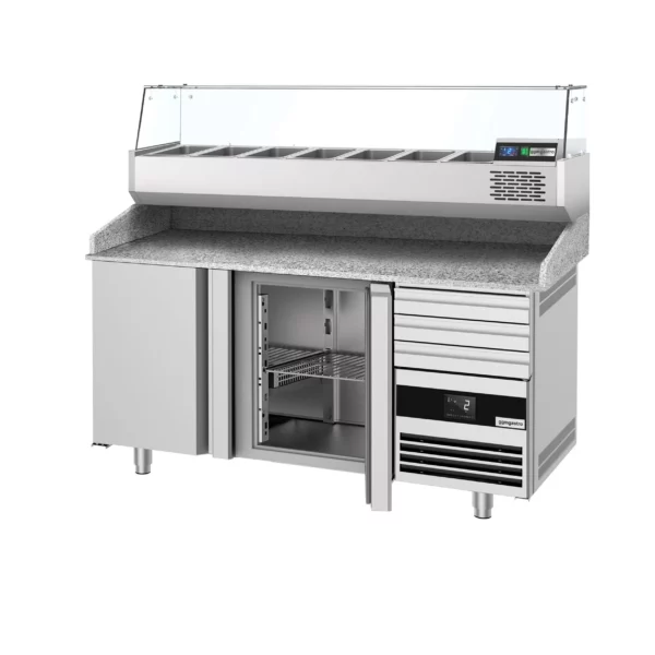 Chladící stůl na pizzu 1600x800mm - se 2 dvířky a 3 zásuvkami - včetně chladící vitríny - 6x GN 1/3 - Image 6