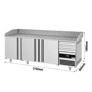 Chladící stůl na pizzu PREMIUM - 2150x800mm - se 3 dveřmi a 3 zásuvkami