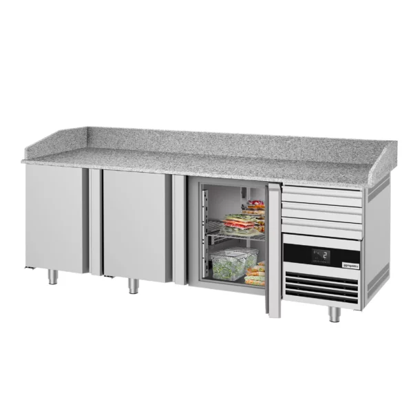 Chladící stůl na pizzu PREMIUM - 2150x800mm - se 3 dveřmi a 3 zásuvkami - Image 8