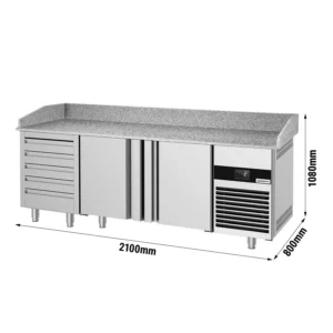 Chladící stůl na pizzu PREMIUM - 2100x800mm - se 3 dveřmi a 6 zásuvkami