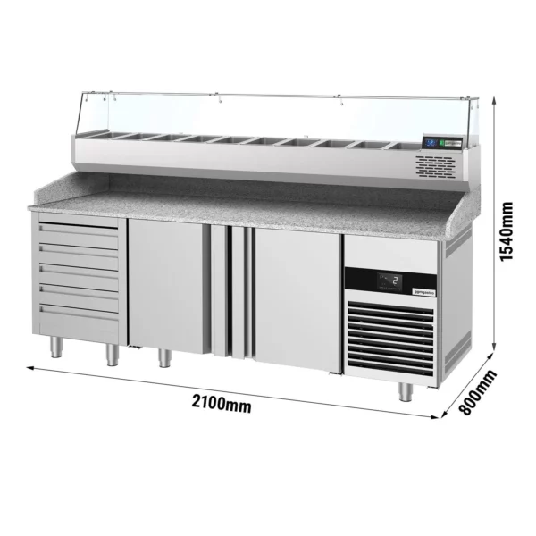 Chladící stůl na pizzu - 2100x800mm - se 3 dvířky a 7 zásuvkami - včetně chladící vitríny - 10x GN 1/3 - Image 5