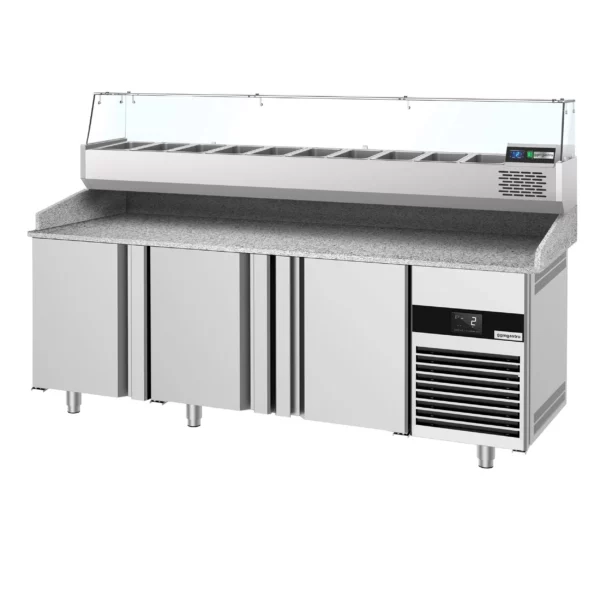 Chladící stůl na pizzu PREMIUM - 2100x800mm - se 3 dvířky - včetně chladící vitríny - 10x GN 1/3 - Image 6