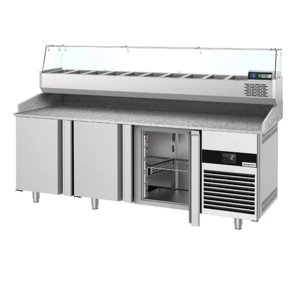 Chladící stůl na pizzu PREMIUM - 2100x800mm - se 3 dvířky - včetně chladící vitríny - 10x GN 1/3 - Image 9