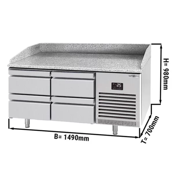 Chladící stůl na pizzu PREMIUM PLUS - 1490x700mm - se 4 zásuvkami