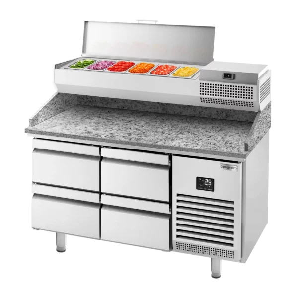 Chladící stůl na pizzu PREMIUM PLUS - 1490x700mm - se 4 zásuvkami - včetně chladící vitríny - 6x GN 1/4 - Image 6