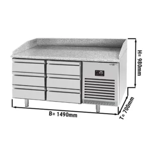 Chladící stůl na pizzu PREMIUM PLUS - 1490x700mm - se 6 zásuvkami