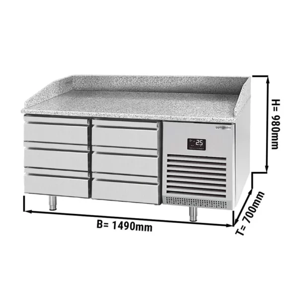 Chladící stůl na pizzu PREMIUM PLUS - 1490x700mm - se 6 zásuvkami