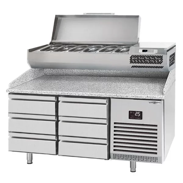 Chladící stůl na pizzu PREMIUM PLUS - 1490x700mm - se 6 zásuvkami - včetně chladící vitríny - 6x GN 1/4 - Image 4