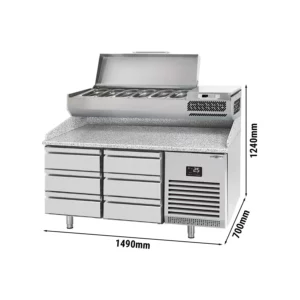 Chladící stůl na pizzu PREMIUM PLUS - 1490x700mm - se 6 zásuvkami - včetně chladící vitríny - 6x GN 1/4