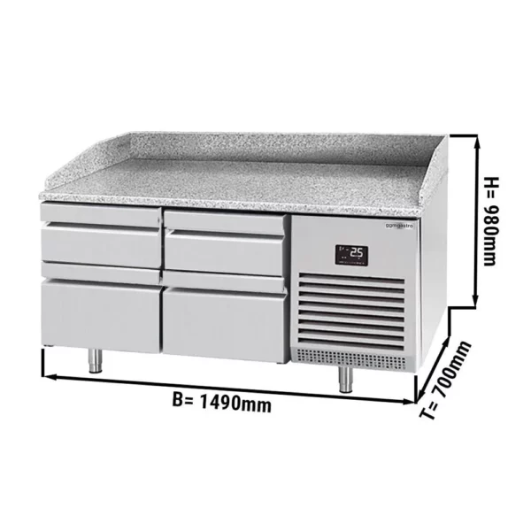 Chladící stůl na pizzu PREMIUM PLUS - 1490x700mm - se 4 zásuvkami