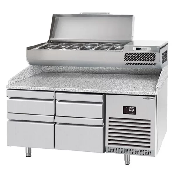Chladící stůl na pizzu PREMIUM PLUS - 1490x700mm - se 4 zásuvkami - včetně chladící vitríny - 6x GN 1/4 - Image 4