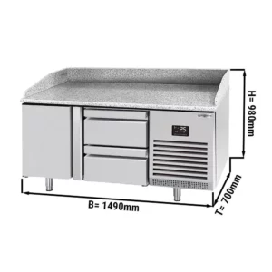 Chladící stůl na pizzu PREMIUM PLUS - 1490 x 700 mm - s 1 dvířky a 2 zásuvkami