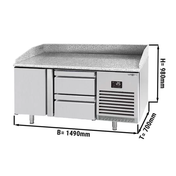 Chladící stůl na pizzu PREMIUM PLUS - 1490 x 700 mm - s 1 dvířky a 2 zásuvkami