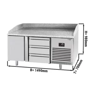 Chladící stůl na pizzu PREMIUM PLUS - 1490 x 700 mm - s 1 dvířky a 3 zásuvkami