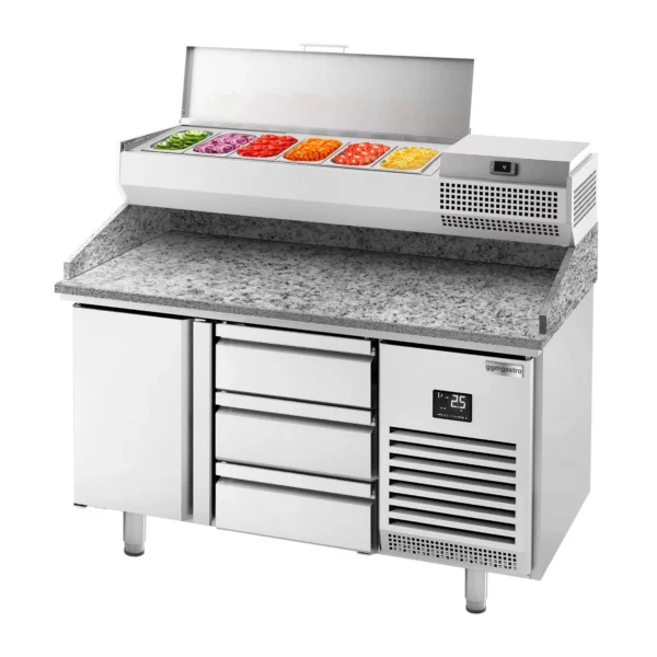 Chladící stůl na pizzu PREMIUM PLUS - 1490x700mm - s 1 dvířky a 3 zásuvkami - včetně chladící vitríny - 6x GN 1/4 - Image 8