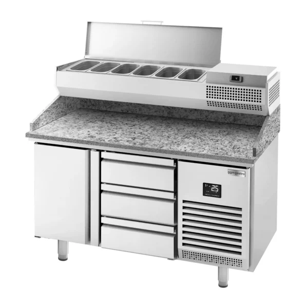 Chladící stůl na pizzu PREMIUM PLUS - 1490x700mm - s 1 dvířky a 3 zásuvkami - včetně chladící vitríny - 6x GN 1/4 - Image 9