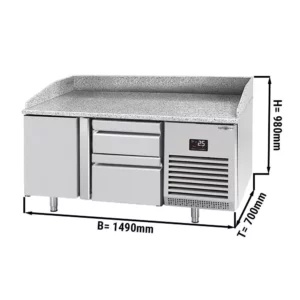 Chladící stůl na pizzu PREMIUM PLUS - 1490 x 700 mm - s 1 dvířky a 2 zásuvkami
