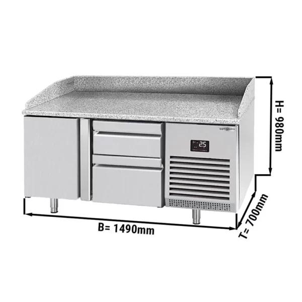 Chladící stůl na pizzu PREMIUM PLUS - 1490 x 700 mm - s 1 dvířky a 2 zásuvkami