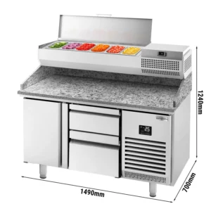 Chladící stůl na pizzu PREMIUM PLUS - 1490x700mm - s 1 dvířky a 2 zásuvkami - včetně chladící vitríny - 6x GN 1/4