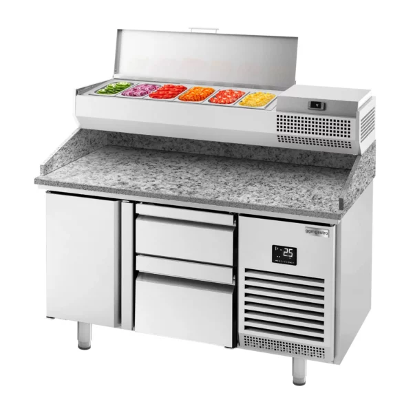 Chladící stůl na pizzu PREMIUM PLUS - 1490x700mm - s 1 dvířky a 2 zásuvkami - včetně chladící vitríny - 6x GN 1/4 - Image 8