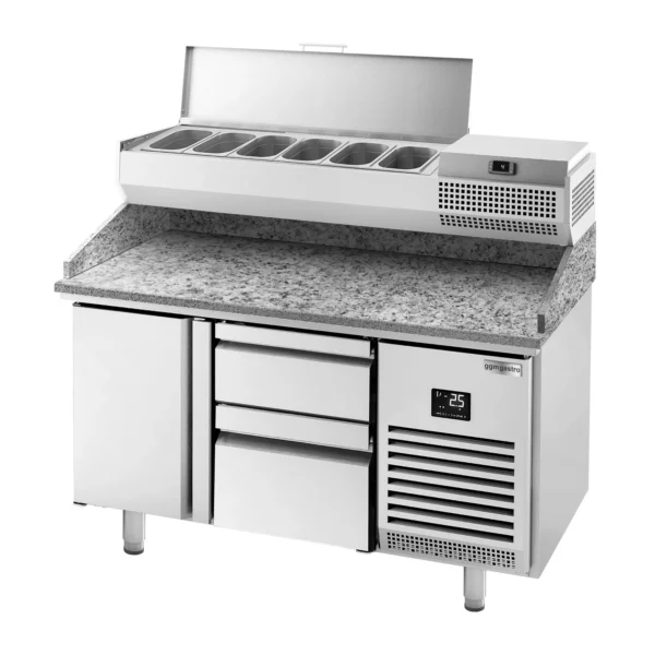 Chladící stůl na pizzu PREMIUM PLUS - 1490x700mm - s 1 dvířky a 2 zásuvkami - včetně chladící vitríny - 6x GN 1/4 - Image 9