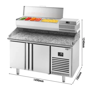 Chladící stůl na pizzu PREMIUM PLUS - 1490x700mm - se 2 dvířky - včetně chladící vitríny - 6x GN 1/4