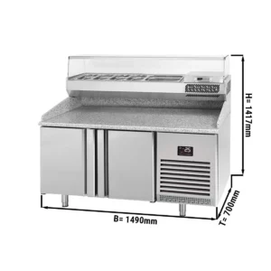 Chladící stůl na pizzu PREMIUM PLUS - 1490x700mm - se 2 dvířky - včetně chladící vitríny - 6x GN 1/4