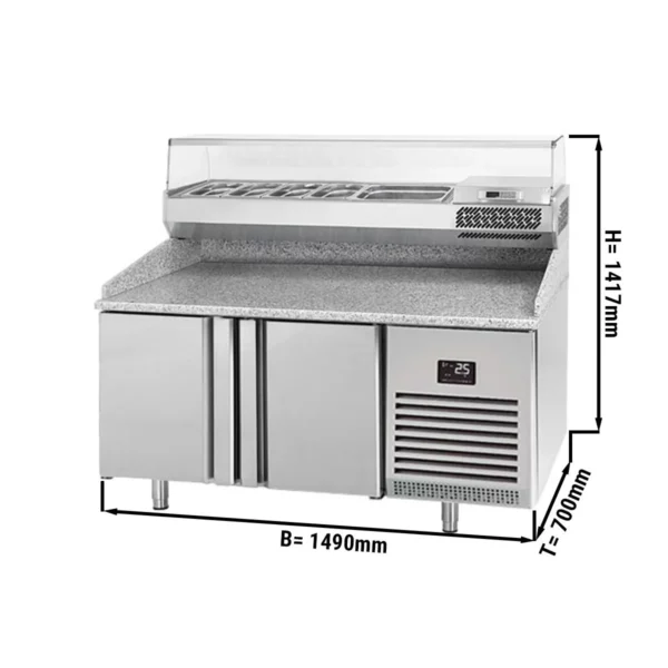 Chladící stůl na pizzu PREMIUM PLUS - 1490x700mm - se 2 dvířky - včetně chladící vitríny - 6x GN 1/4