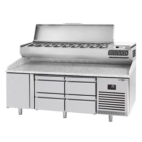 Chladící stůl na pizzu PREMIUM PLUS - 1980x700mm - s 1 dvířky a 4 zásuvkami - včetně chladící vitríny - 9x GN 1/4 - Image 3