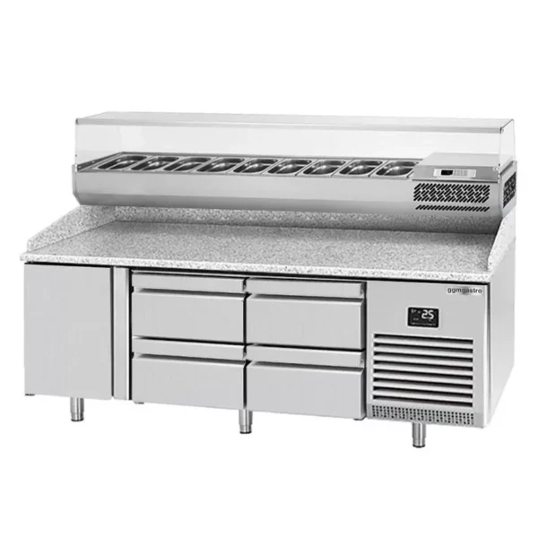 Chladící stůl na pizzu PREMIUM PLUS - 1980x700mm - s 1 dvířky a 4 zásuvkami - včetně chladící vitríny - 9x GN 1/4 - Image 2