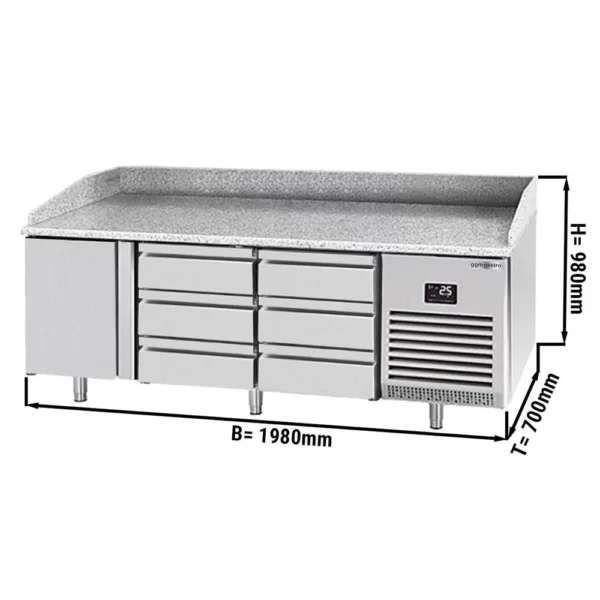 Chladící stůl na pizzu PREMIUM PLUS - 1980x700mm - s 1 dvířky a 6 zásuvkami
