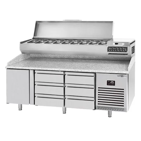 Chladící stůl na pizzu PREMIUM PLUS - 1980x700mm - s 1 dvířky a 6 zásuvkami - včetně chladící vitríny - 9x GN 1/4 - Image 3