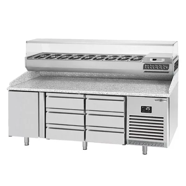 Chladící stůl na pizzu PREMIUM PLUS - 1980x700mm - s 1 dvířky a 6 zásuvkami - včetně chladící vitríny - 9x GN 1/4 - Image 5
