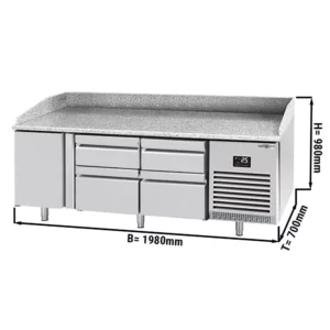 Chladící stůl na pizzu PREMIUM PLUS - 1980x700mm - s 1 dvířky a 4 zásuvkami