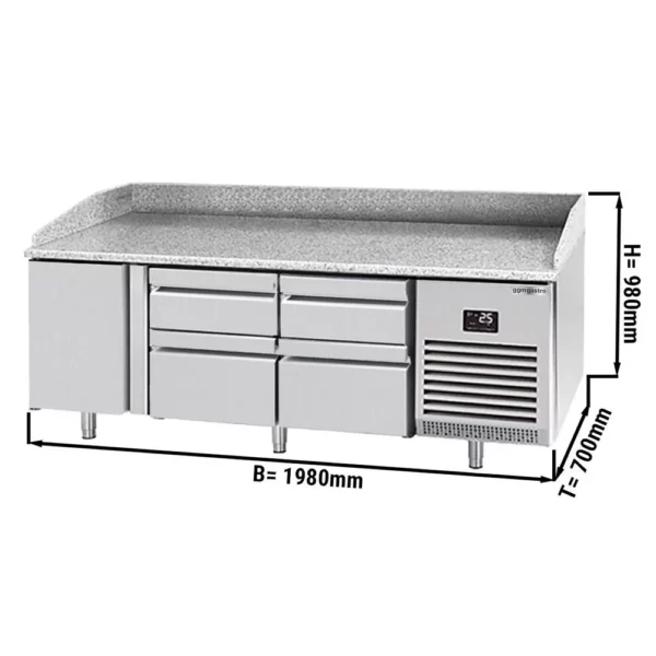 Chladící stůl na pizzu PREMIUM PLUS - 1980x700mm - s 1 dvířky a 4 zásuvkami