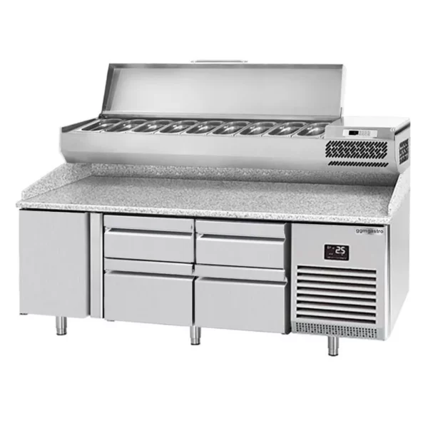 Chladící stůl na pizzu PREMIUM PLUS - 1980x700mm - s 1 dvířky a 4 zásuvkami - včetně chladící vitríny - 9x GN 1/4 - Image 6