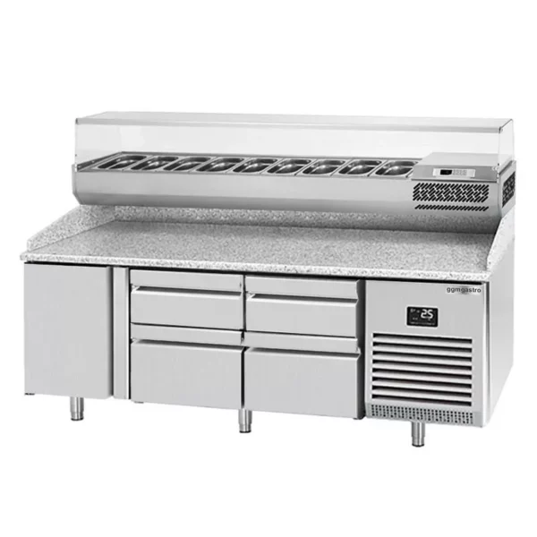 Chladící stůl na pizzu PREMIUM PLUS - 1980x700mm - s 1 dvířky a 4 zásuvkami - včetně chladící vitríny - 9x GN 1/4 - Image 5