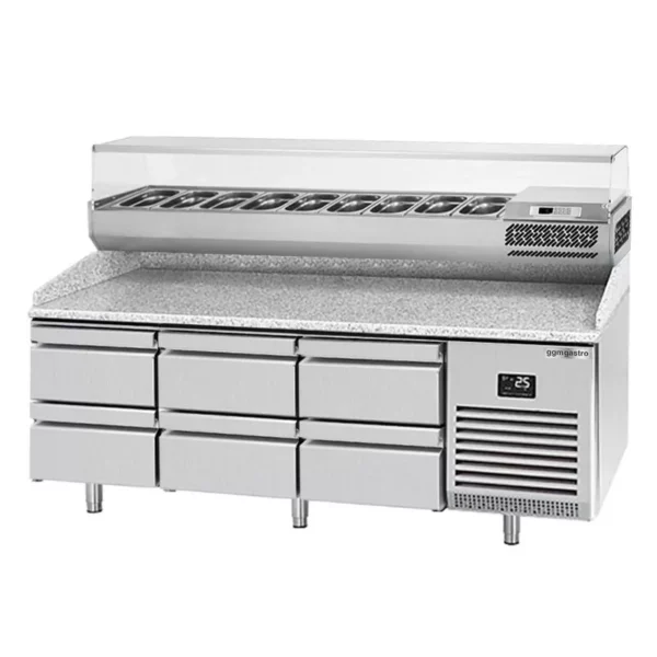 Chladící stůl na pizzu PREMIUM PLUS - 1980x700mm - se 6 zásuvkami - včetně chladící vitríny - 9x GN 1/4 - Image 2
