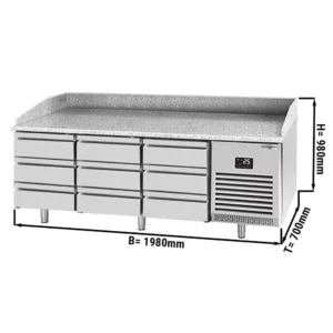Chladící stůl na pizzu PREMIUM PLUS - 1980x700mm - s 9 zásuvkami