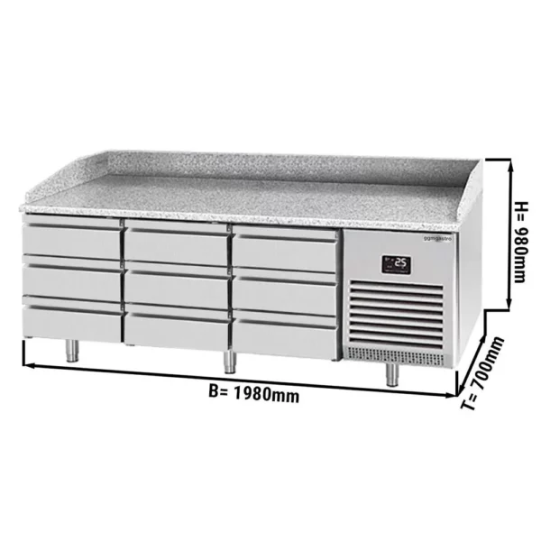 Chladící stůl na pizzu PREMIUM PLUS - 1980x700mm - s 9 zásuvkami
