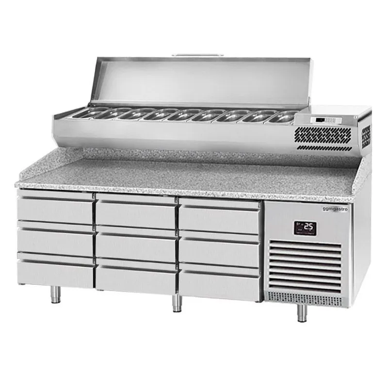 Chladící stůl na pizzu PREMIUM PLUS - 1980x700mm - s 9 zásuvkami - včetně chladící vitríny - 9x GN 1/4 - Obrázek 3