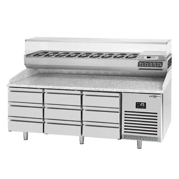Chladící stůl na pizzu PREMIUM PLUS - 1980x700mm - s 9 zásuvkami - včetně chladící vitríny - 9x GN 1/4 - Image 2