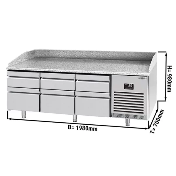 Chladící stůl na pizzu PREMIUM PLUS - 1980x700mm - se 6 zásuvkami