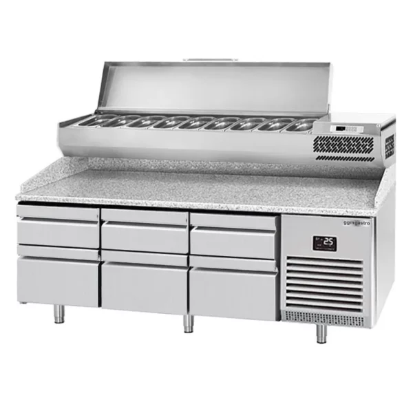 Chladící stůl na pizzu PREMIUM PLUS - 1980x700mm - se 6 zásuvkami - včetně chladící vitríny - 9x GN 1/4 - Image 3