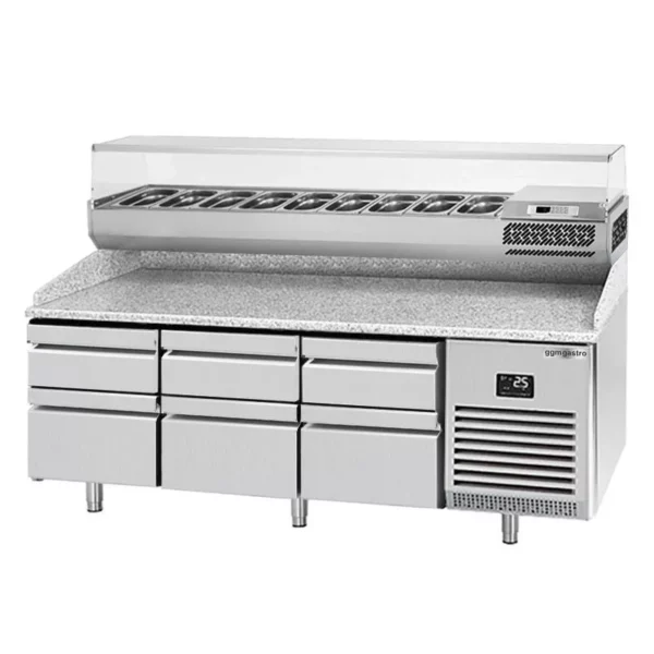 Chladící stůl na pizzu PREMIUM PLUS - 1980x700mm - se 6 zásuvkami - včetně chladící vitríny - 9x GN 1/4 - Image 2