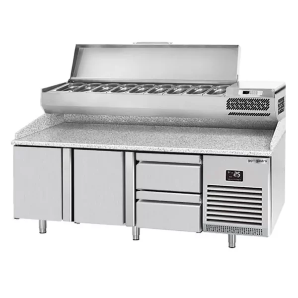 Chladící stůl na pizzu PREMIUM PLUS - 1980x700mm - se 2 dvířky a 2 zásuvkami - včetně chladící vitríny - 9x GN 1/4 - Image 6