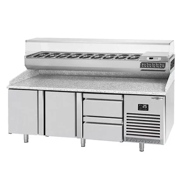 Chladící stůl na pizzu PREMIUM PLUS - 1980x700mm - se 2 dvířky a 2 zásuvkami - včetně chladící vitríny - 9x GN 1/4 - Image 5